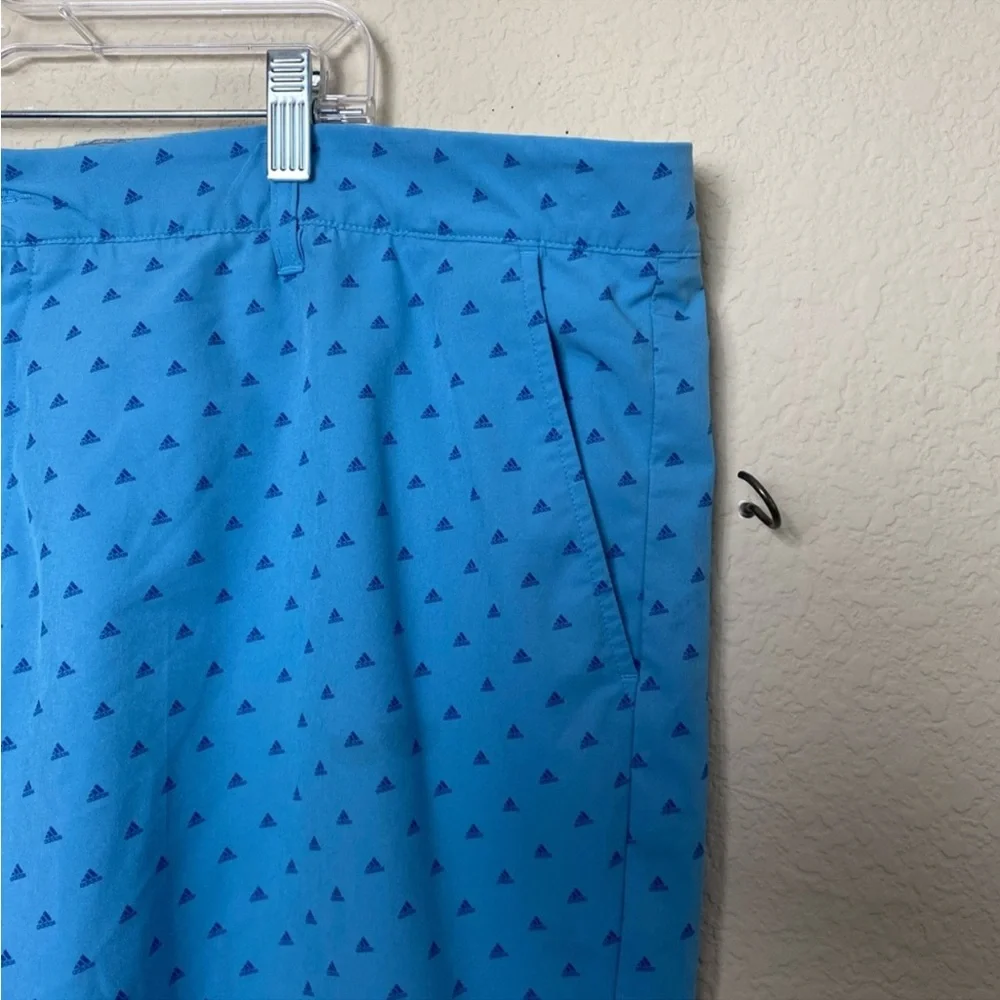Adidas Light Blue Ultimate 365 Stretch Golf All Over Logo Print Golf Shorts 42”